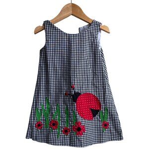 Goodlad Gingham Black & White Dress Ladybug and Flower Appliques Girls Size 2T